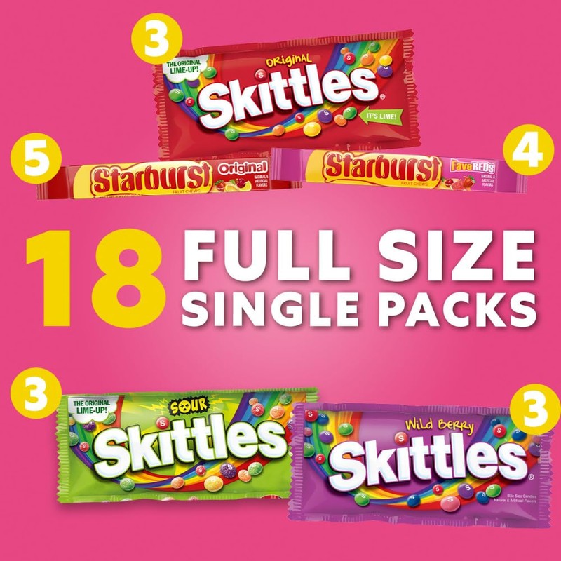 SKITTLES & STARBURST Variety Pack Full Size Chewy Candy Assortment,
