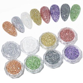 EnMart 8 Colors Nail Powder Set, Diamond Nail Powder Sparkling Crystal Glitter Holographic Nail Glitter Dust Laser Silver Mirror Effect Bright Shining Flakes for Nails Polish Nail Art DIY Decoration