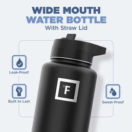 IRON °FLASK Camping & Hiking Hydration Flask with 3 Lids - Stainless Steel, Double Walled & Vacuum Insulated Water Bottle - Leak Proof & BPA Free (Fire Red, Straw - 32 oz)