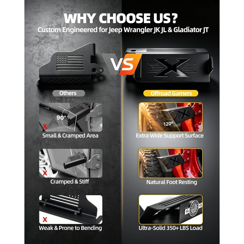 120° Footrest Pedal Compatible with Jeep Wrangler JK JL &