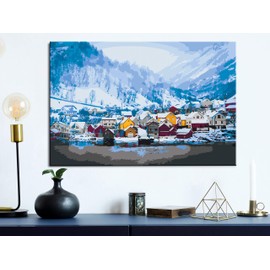 murando - Painting by Numbers Norway Landscape Mountains City Panorama 60 x 40 cm Painting Set with Wooden Frame on Canvas for Adults Children Painting Hand Painted Kit DIY Gift Decoration