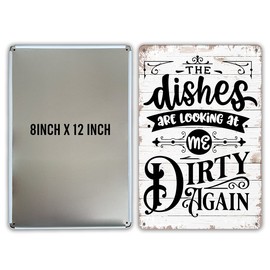 QIONGQI Funny Kitchen Quote The Dishes are Looking at Me Dirty Again Metal Tin Sign Wall Decor Rustic Kitchen Signs with Sayings for Home Kitchen Decor Gifts