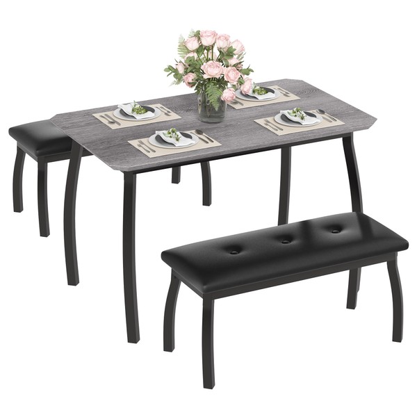 SLEKVERSA 3 Piece Farmhouse Dining Table Set for 4, Compact