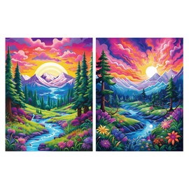 2 Pack Paint by Number Kit for Adults Beginner - Landscapes Moon Forest Tree Paint by Number on Canvas, Anti Wrinkle Colored Packaging Box DIY Oil Painting Kit for Home Wall Decor Gift 12x16 In