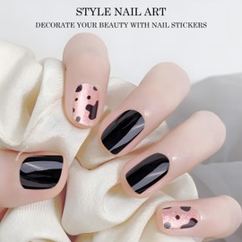 MOTIBACK UV Gel Nagelfolie, Selbstklebende Nagelsticker ohne UV-Lampe, Jelly Schwarz-Weiß Milk Kühe Ombre Design, Wasserdichte Gellack Wraps für Fingernägel, 16 PCS (Schwarz-Weiß)