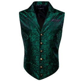 Barry.Wang Mens Green Victorian Suit Vest Paisley Steampunk Gothic Waistcoat Retro Lapel Collar Tuxedo Vests Formal Event Club Party
