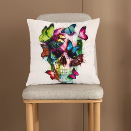 KUNQIAN Cushion Cover Gothic Skull Skeleton Cushion Decoration Gifts for Sofa Cushion Covers Skull Decorative Cushion Couch Cushion Bedroom Living Room Decorative Cushion Couch Sofa Office 45 x 45 cm