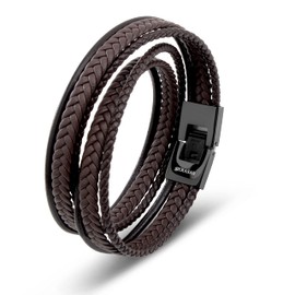 SERASAR Mens Leather Bracelet 34cm Brown Bracelet Men Gift-Box Genuine-Leather Cowhide Braided Adjust-Able Stainless Steel Accessories Multi-Layer Wrap Rope Man Mans Male Band Jewelry