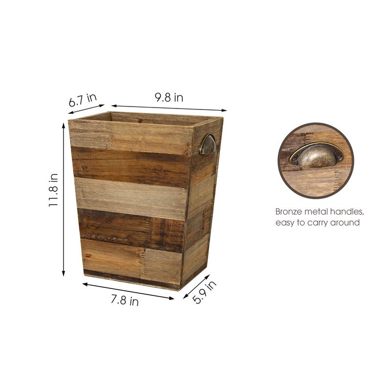 Small Wood Trash Can, Farmhouse Rectangular Garbage Can Waste Basket,