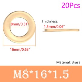 Qrity Pack of 20 flat washers, M8 x 16 mm, O-ring spacers, brass seal washers, seal washers for screws