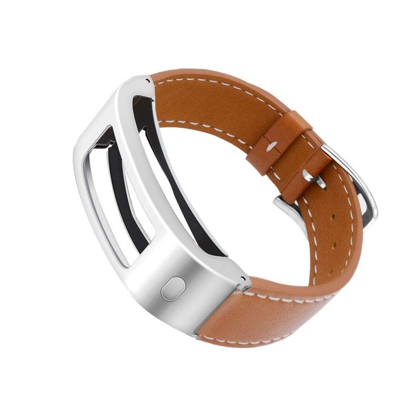 DuiGong Compatible with Garmin Vivofit 1/2 Bands Replacement, Leather Strap with Silver Stainless Steel Hardware - S/M & M/L (Brown)