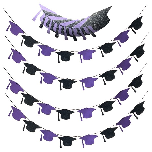 Graduation Decorations Purple Black 2022 /4pcs Graduation Hat Banner Garlands Purple Black for Class of 2022 Graduation Party Supplies/Purple Graduation Decor