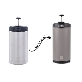 BruTrek® by Planetary Design Steel Toe 3.0 Travel Coffee Press - Brew 20 fl.oz On The Go - No Spill Lid, Double Wall Vacuum Insulated Stays Hot for Hours, French Press Coffee (Storm Gray)