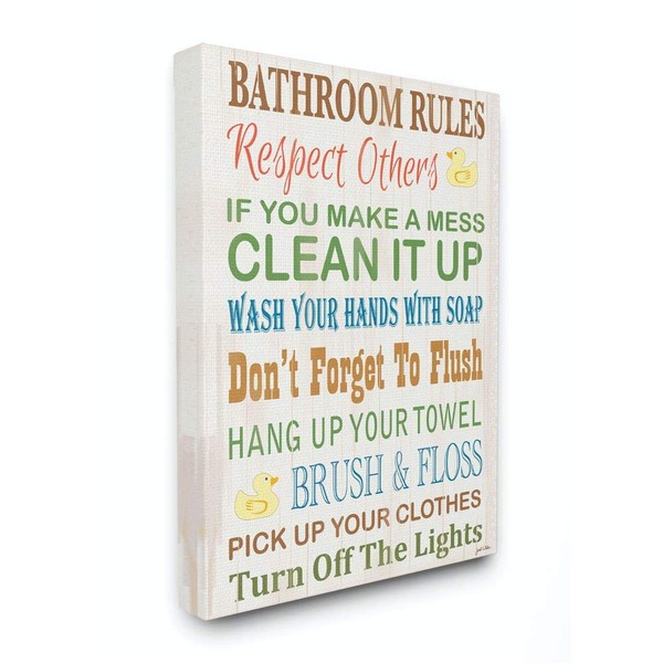 Stupell Industries WRP-1036-Wall-Art Rules Typography Rubber Ducky Bathroom Wall Art,