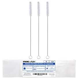 Strong 'n Flex Nylon Straw Cleaner Brushes – Fan-Shaped End for Tight Spaces, Ideal for Reusable Straws, Water Bottles, Sippy Cups & Pipes – Includes Zippered Pouch – 10" Long – Set of 3