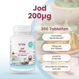 Iodine 200 μg - 360 tablets - swallow-friendly - 200 μg iodine per tablet - high dose - organic available - quality from Germany ViVe Supplements