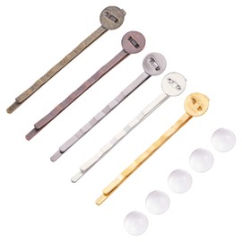 PandaHall 50 Sets 5 Colours Hair Bobby Pins, 50 Pieces Hair Clips Tray Hair Pins Adjustment Empty Bobby Hair Pins Base and 50 Pieces Glass Cabochons for Cameo DIY Hair Clips Hair Pins Results