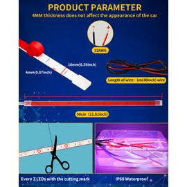 DUOFU365 12V Led Light Strip,Car Interior Strip Light IP68 Waterproof Cuttable for Automotive Motorcycle RV Marine Golf Cart Truck Cargo Home Decoration with Strong Nano Tape White,12inch(Pack of 4)