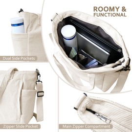 MOMOJULI Corduroy Hobo Shoulder Bag for Women,Large Casual Tote Bag Messenger Bag with Zipper and Detachable Strap for Daily Work,Shopping,Travel