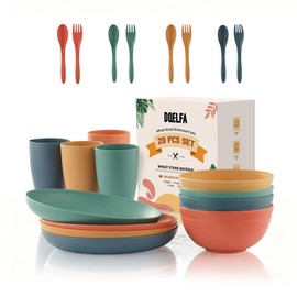 20PCS Wheat Straw Dinnerware Sets, DQELFA Reusable Kids Toddler Plates and Bowls Sets, Unbreakable Lightweight Kids Dish Set, Microwave and Dishwasher Safe