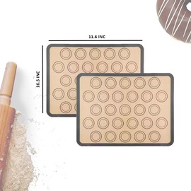 Macaron Baking Mats - Pack Of 2 Full Size Baking Silicone Mats 16.5 x 11.6 Inch