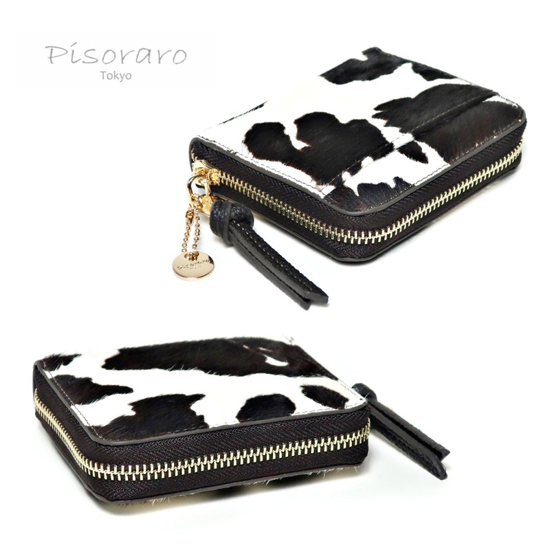 Pisoraro Harako Holstein Print Round Zip Mini Wallet PR242 Holstein,