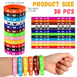 VICROIC 30 PCS WWJD Rubber Bracelets, Colorful Silicone What Would Jesus Do Wristbands Inspirational Motivational Bracelets for Women Men Party Favors Supplies