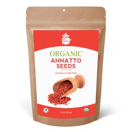 SPICY ORGANIC Annatto Seeds Whole 16 Oz. – USDA Certified Organic - All-Natural Achiote Seeds Spice and Seasoning for Rice, Cheese, Sauces, Achiote Paste, Recado Rojo, Meats, Poultry and Fish