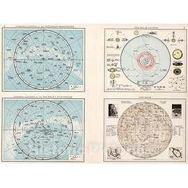 Historic Pictoric Map : Constellations, Solar System, Moon, 1900, Vintage Wall Art : 30in x 24in