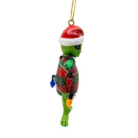 Alien in Ugly Christmas Sweater Party Wrapped in Lights Holiday Tree Ornament