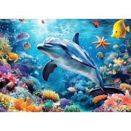 Jigsaw Puzzles for Adults 1000 Piece Dolphin 27.56 x 19.69 Inch Seaworld Puzzles for Adults Educational Challenge 1000 Pieces Ocean Animals Dolphin Puzzles