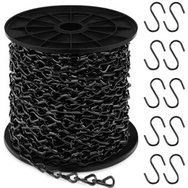 Yaocom 100ft Black Jack Chain with 10 Pcs S Hooks Galvanized Steel Twist Chain with Spool-weldless for Hanging Fixture, Bird Feeders, Overhead Lights, Artworks, Flowerpots(2mm)