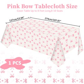 BENOSPACE 1 Pcs Pink Bow Tablecloth Disposable Plastic Table Cloths Party Decorations Large Size Rectangle Table Cover Bow Theme Party Supplies for Women Girls Birthday Bridal Baby Shower Decor