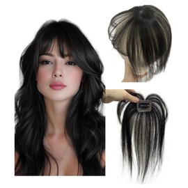 3D Natural Human Hair Fringe Clip Ins Bangs Transparent Silk Lace Air Bangs Brazilian Hairpieces Light Fake Bangs For Women (Black)