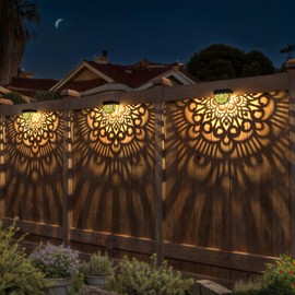 EKQ 6 Pack Solar Fence Lights Outdoor Wall Lights Plastic Solar Powered Deck Step Stair Lights Moon Theme Waterproof Fence Solar Light for Garden Post Patio Backyard Yard Decor (Gold, 6 Pack)