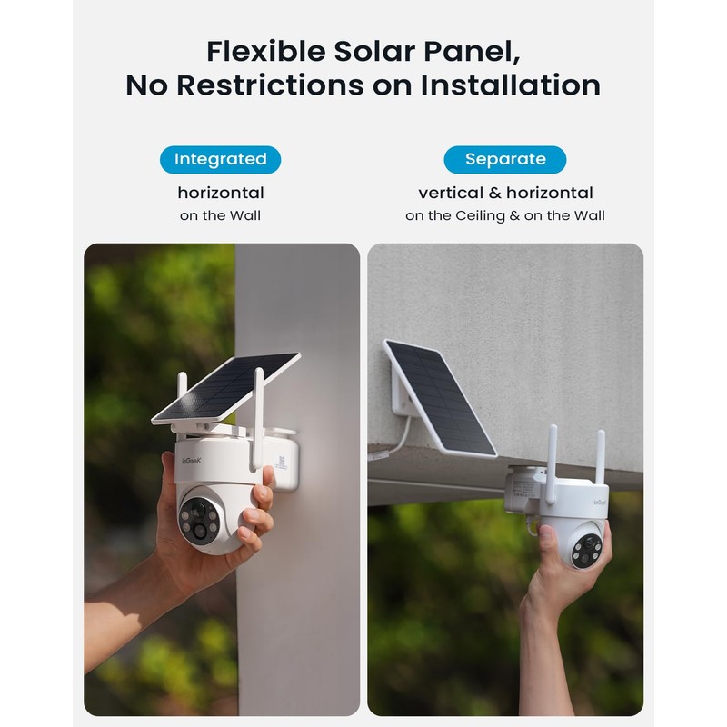 ieGeek Security Cameras Wireless Outdoor, with Adjustable&Removable Solar Panel, 360°PTZ,