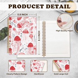 URLLUAE Pink Jellyfish Ocean Notebook, Minimalist Ocean Sea Life Beach Spiral Notebook Journals for Work School, Beach Office Supplies Gifts, 5.5x8.3 Inch