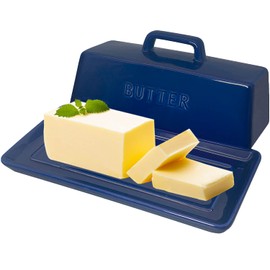 Gute Butter Dish with Lid for Countertop, Covered Ceramic Butter Dish, Butter Tray Storage for 1 Stick of Butter, Butter Keeper Container with Handle for Kitchen, Navy Blue