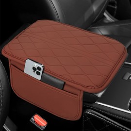 HQRNYP Car Center Console Cover, Arm Rest Cover for Car, Leather Armrest Seat Box Protector Pad with 2 Storage Bags, Universal Vehicle Interior Handrail Protection Fit for SUV, Sedan, Truck (Brown)