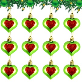 12 Pcs Christmas Green Heart Ornaments Green Christmas Tree Ornament Heart Shaped Pendant DIY Christmas Tree Hanging Ornaments for Xmas Tree Holiday Parties Decor