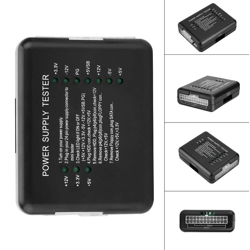 20/24-pin Power Supply Tester for ATX/SATA/HDD/FLOPPY, Black