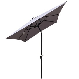 The Fellie 6.5x10 ft Large Outdoor Patio Umbrella with Solar Lights, Rectangle Patio Market Umbrella with Crank Lift, Balcony Backyard Pool Porch Deck Umbrella for Sun, Base Not Included, Light Grey