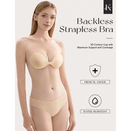 Adhesive Sticky Strapless Bra for Women, Push up Invisible Bras for Backless Dress Reusable Breathable for Breast Lift with Nipple Covers Beige