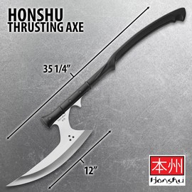 Honshu Thrusting Axe | 12" 7Cr13 Stainless Steel Blade | Weight-Reducing Through-Holes | Injection-Molded Handle | Well-Balanced Construction | Includes Premium Leather Sheath | Overall 35 1/4"