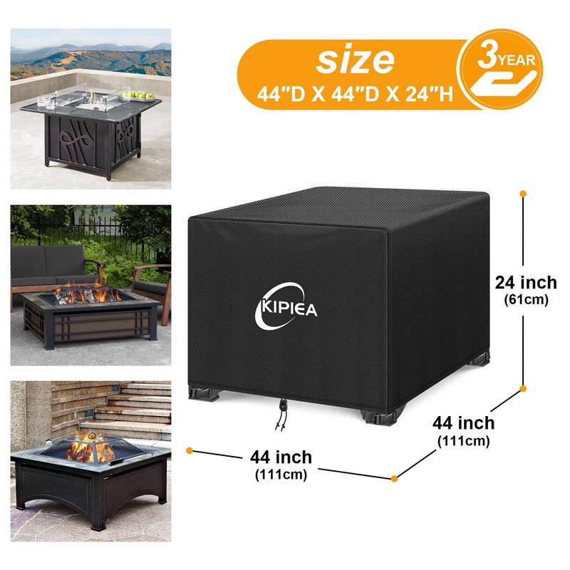 Kipiea Square Fire Pit Cover - Upgraded 600D Strong Tear