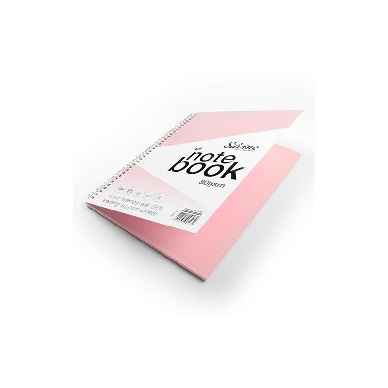 Silvine A4 Pink Paper Dyslexia Notebook - Lined with Margin