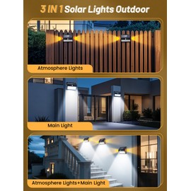 ReinHoo Solar Wall Lights Outdoor Waterproof with 8500K Cool White Main Light & Warm Gold Sidelights,5 Modes Solar Motion Lights Outdoor Waterproof IP65,Flood Lights for Fence/Deck/Yard/Garden/Outside