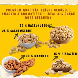 Türkische Nusskerne-Mix – Türkische Art – 500g Nusskernmischung mit 30% Mandeln, 30% Haselnüssen, 25% Cashews, 15% Pistazien – Geröstet, leicht gesalzen – Snack Nüsse, ballaststoffreich (500 Gramm)