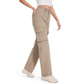 Moosehill Cargo Hiking Pants Women High Waisted Water Resistance Baggy Stretch Work Casual Travel Streetwear(Khaki, 8, 30")