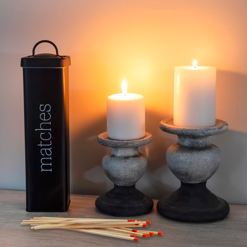 AuldHome Design Enamelware Fireplace Matches Holder (Black), Farmhouse Storage Container